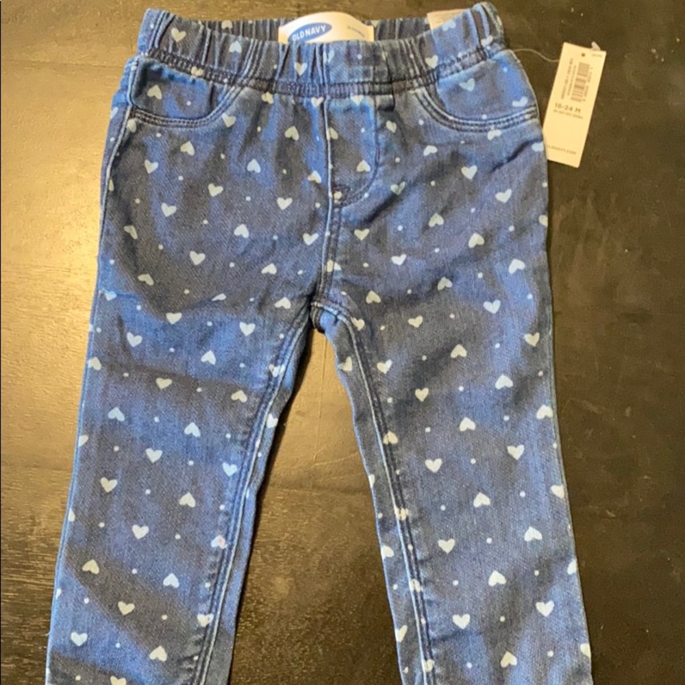 Brand new denim jeggings with hearts